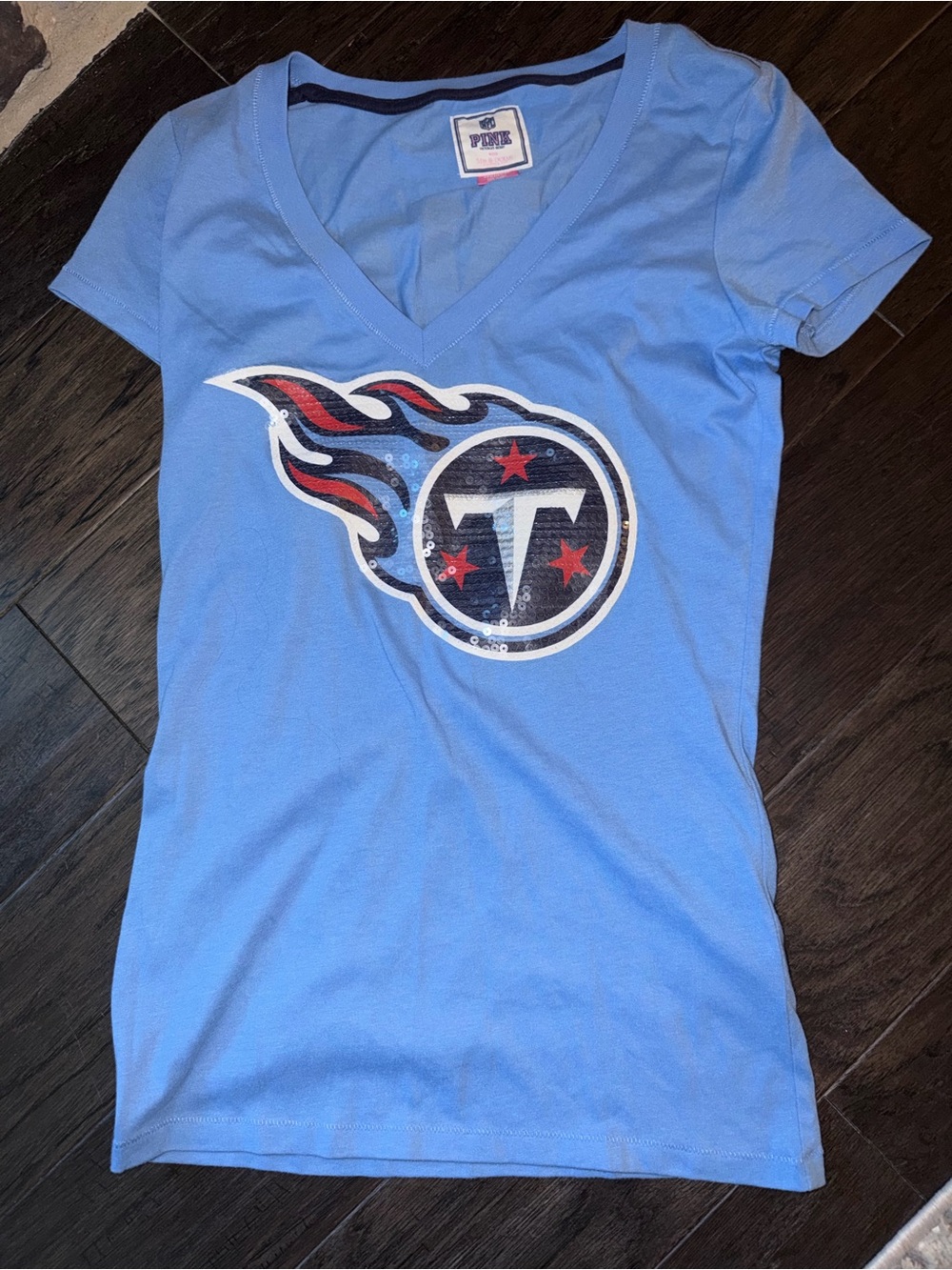 NFL Tennessee Titans Sky Blue sparkle V-Neck Tee by Pink (Victoria secret)